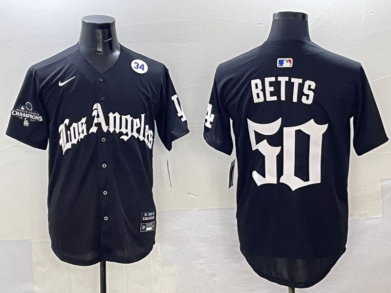 Men Los Angeles Dodgers 50 Betts Black Five generations Joint Name 2025 Nike MLB Jersey style 40